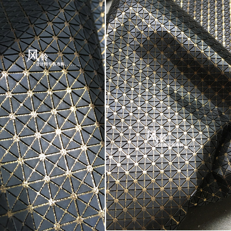 金棋盘纹理三维立体肌理烫皮布 素材系列设计师包袋服装布料
