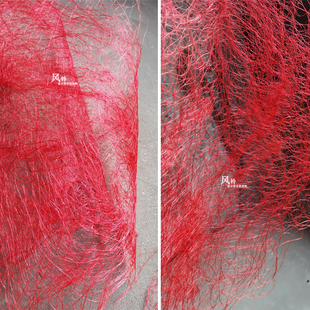 水红编织枯草错乱网 设计师diy肌理重工时尚舞台演出服装外套走秀