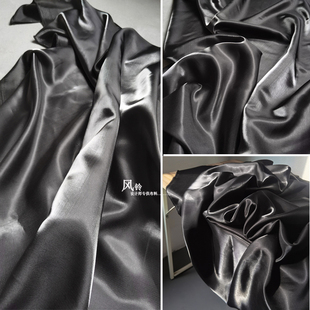 玄青黑神仙面料 秋冬超亮水光水晶缎布礼服外套布服装设计师布料