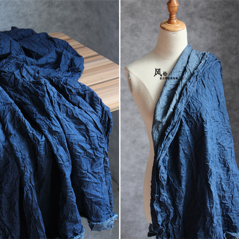 复古风砂洗靛蓝染服装牛仔布料