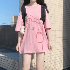 Real shot real price summer loose Korean cartoon half sleeve new versatile student body design