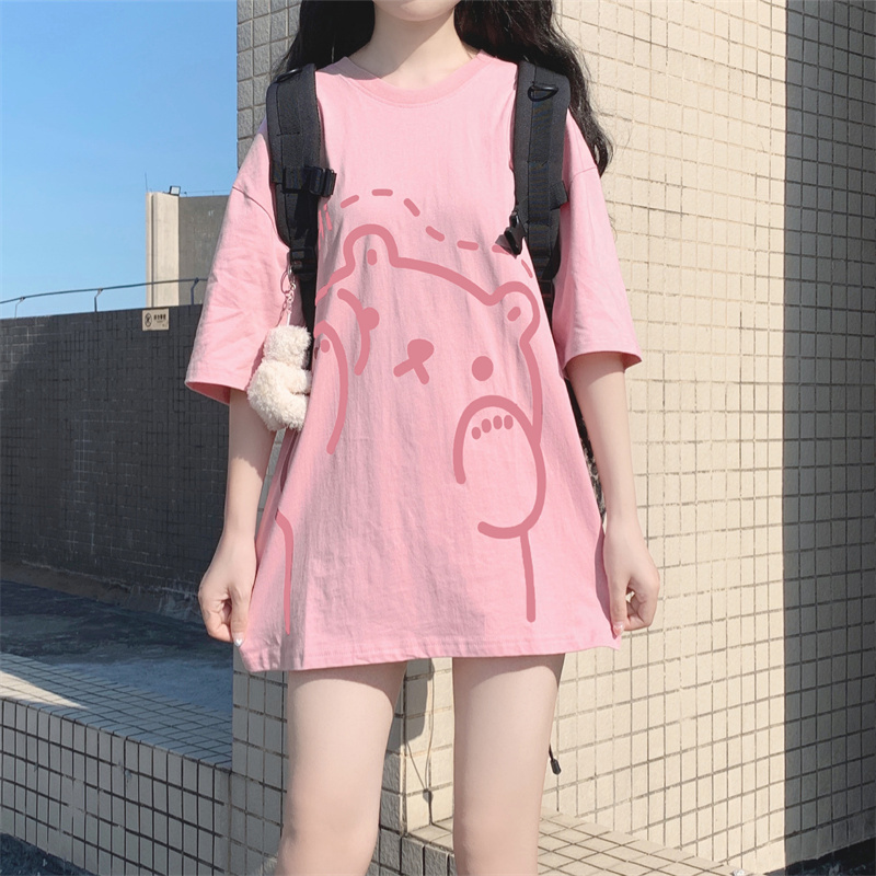 Real shot real price summer loose Korean cartoon half sleeve new versatile student body design