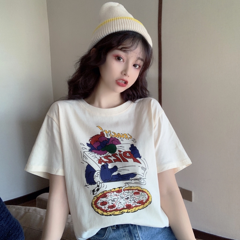 Cartoon printed cotton short sleeve T-shirt women's summer Korean version