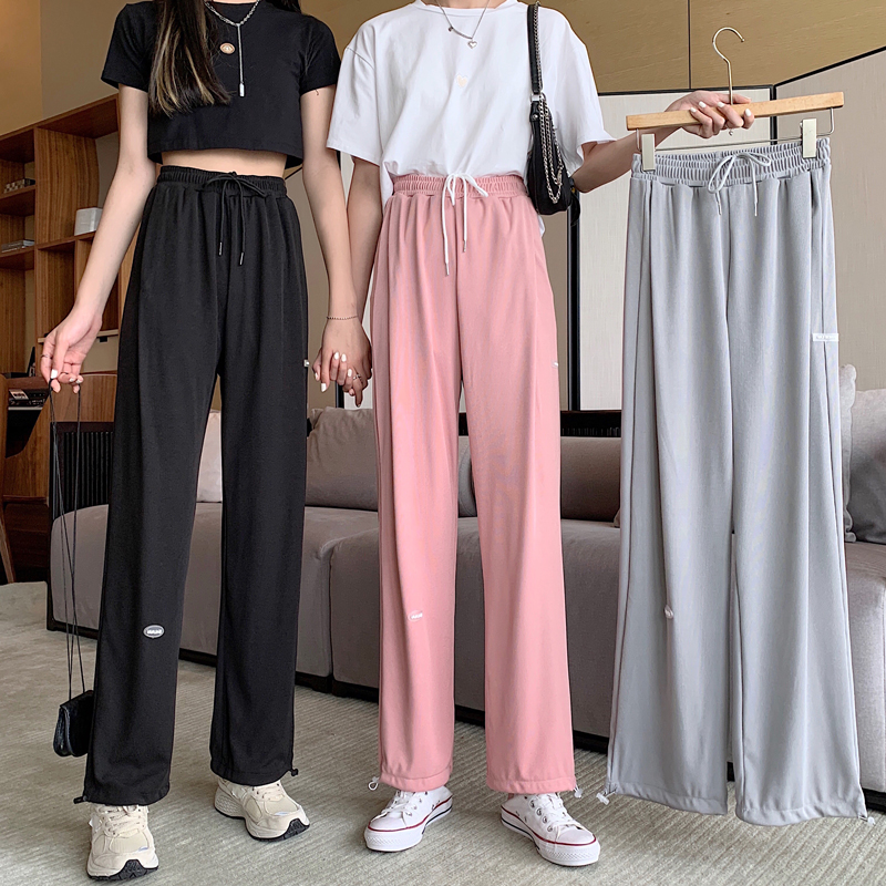 Real price ᦇ summer thin loose straight tube slim casual pants with high waist and white floor pants spring and Autumn