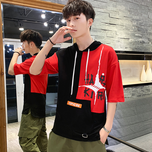 Summer Korean Fashion Men's Short Sleeve T-shirt Pure Collar Boys'Loose Clothes