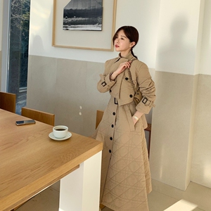 韩国东大门秋冬季高级感棉衣棉服套装短款外套+马甲连衣裙 两件套