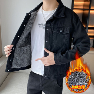 2025秋冬新款牛仔外套男士银狐绒加厚夹克棉衣韩版牛仔衣男装潮流