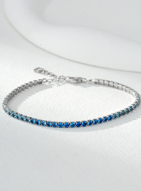 跨境爆款彩锆网球链S925纯银单排锆石手链高级感欧美时尚男女手饰