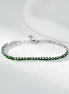 跨境爆款满钻彩锆网球链S925纯银单排镶嵌锆石手链高级感男女手饰