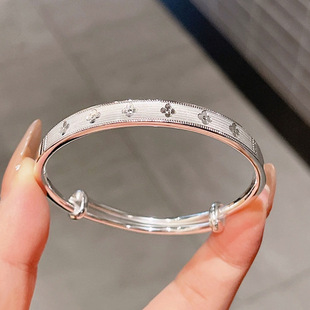 万花筒四叶草9999纯银手镯不掉色实心高级小众足银镯子情人节礼物