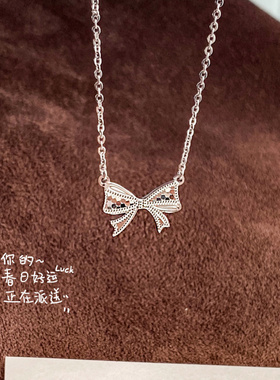 蝴蝶结足银999纯银项链