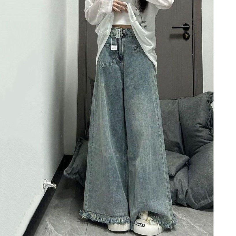 超阔腿牛仔裤女小个子港味复古宽松显瘦慵懒百搭流苏喇叭拖地裤潮,女装/女士精品,牛仔裤,淘宝优惠券,粉丝福利购,淘宝优惠卷