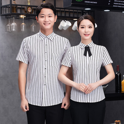 酒店前台服务员工作服女夏季短袖西餐厅餐饮KTV饭店收银衬衫套装