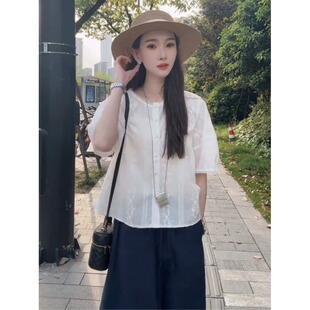 重工绣花温柔风短袖 宽松泡泡袖 小衫 新款 衬衣上衣潮 女2025夏季 法式