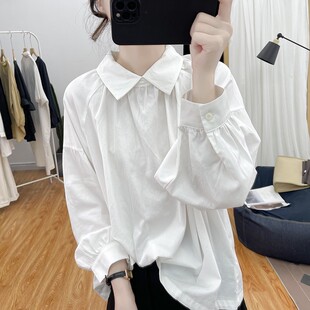 2026早春新款 女长袖 复古百搭小众上衣 减龄娃娃领衬衫 灯笼袖