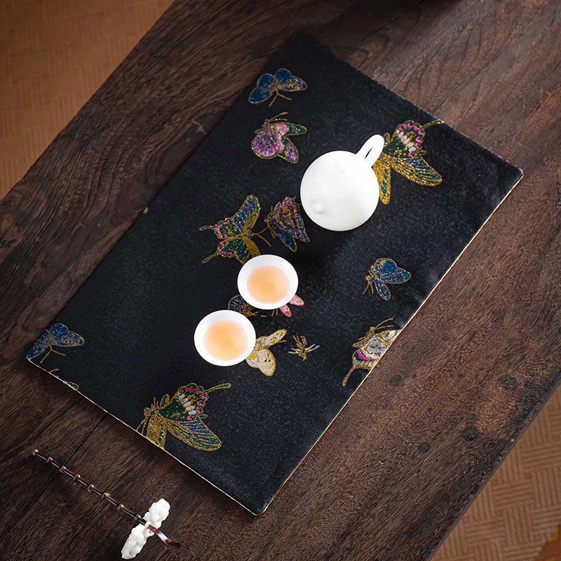 蝶舞鎏金设计款锦缎织绣茶席