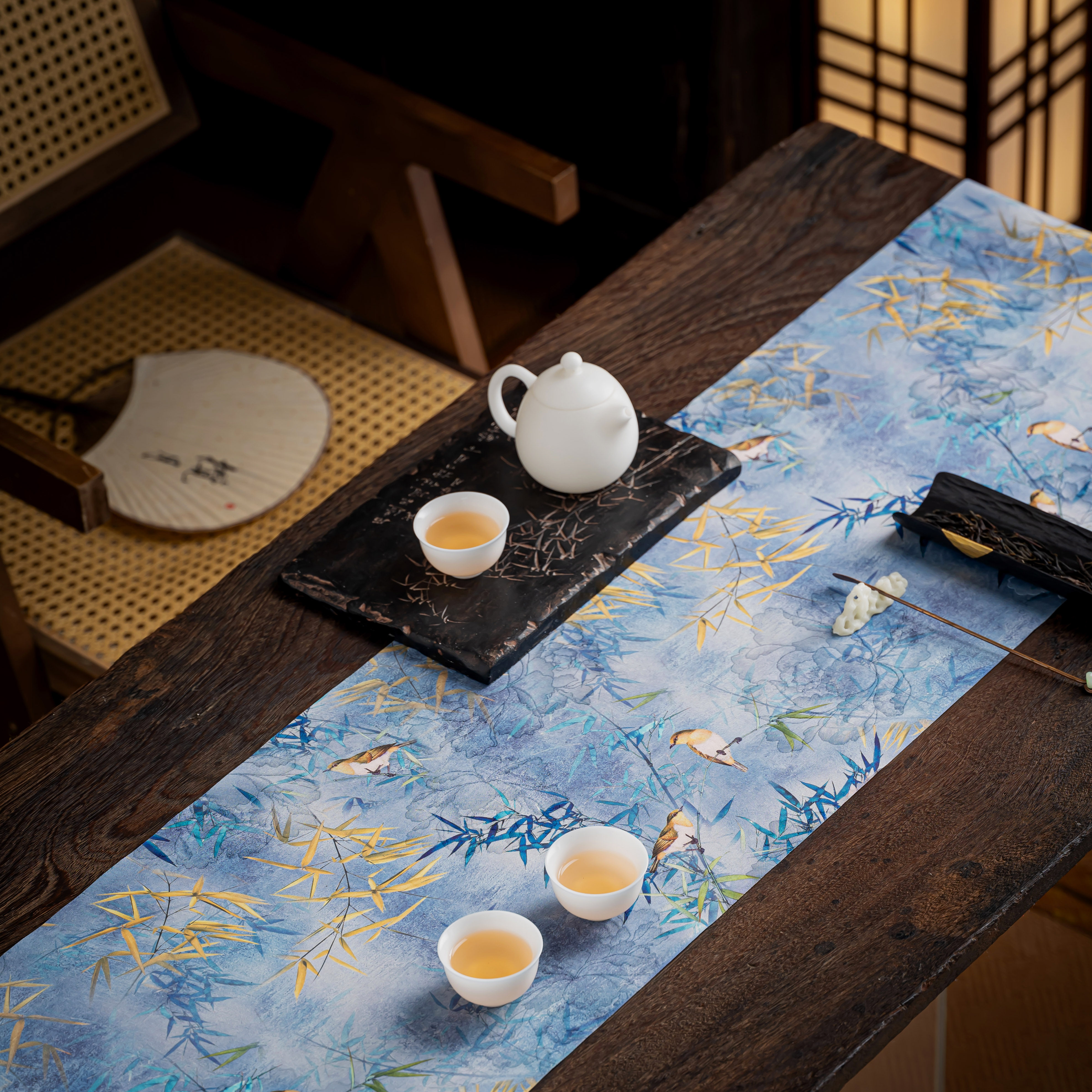 【面料升级随意揉搓】竹鸟意境复古防水仿云纱茶席中式禅意茶桌布