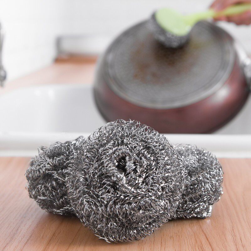 厨房带手柄不锈钢钢丝球洗碗刷锅家用长柄不掉丝清洁球钢丝擦20个