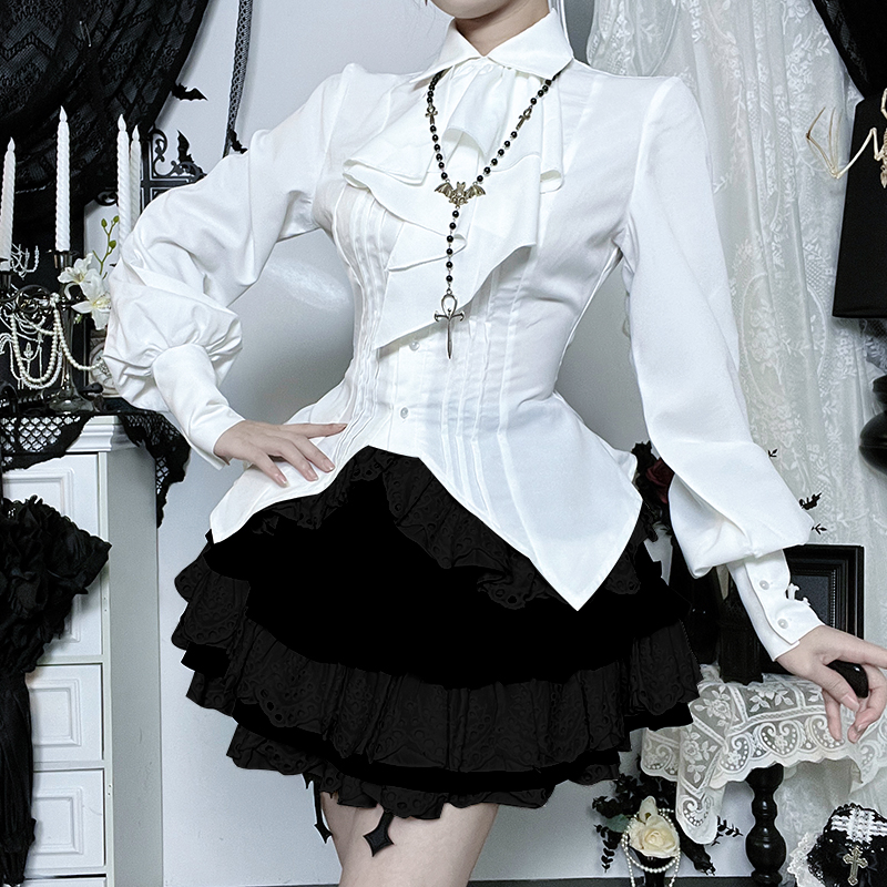 哥特lolita灯笼袖POLO领长袖衬衫