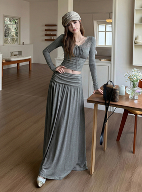 希与STUDIO法式温柔大方领蕾丝拼接上衣半身裙两件套女休闲风套装