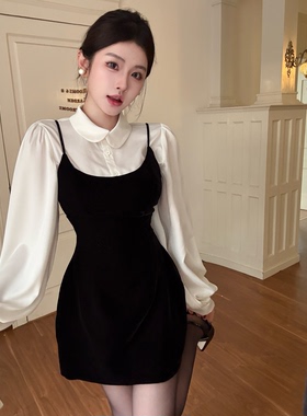 希与STUDI法式留洋千金风长袖吊带裙套装亚文化复古轻奢显瘦短裙