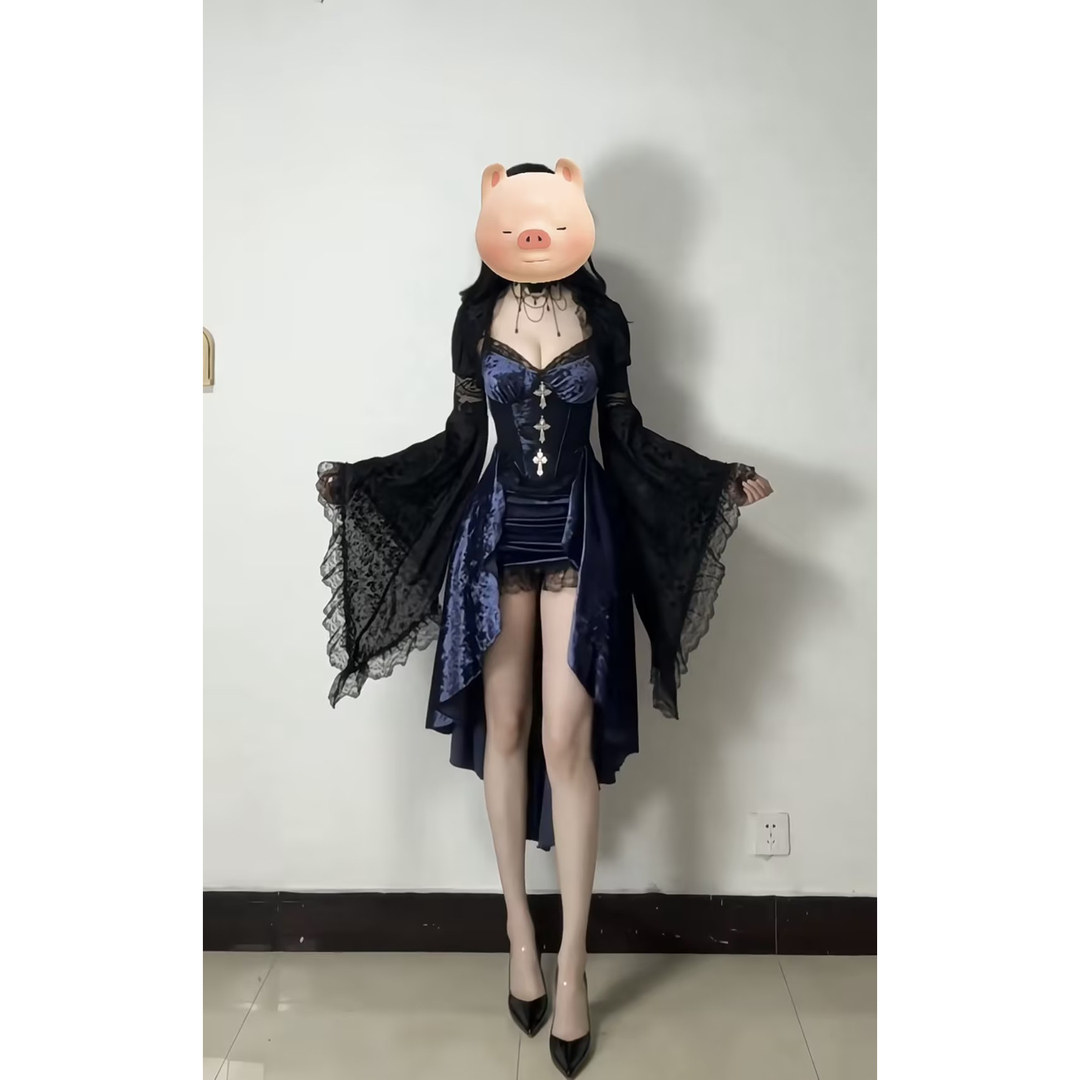 KaDaiShan辣妹风紫色吊带连衣裙女高腰不规则裙摆显瘦约会战袍