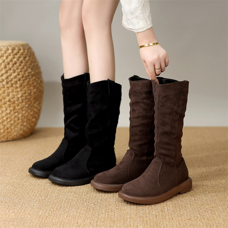复古平底中筒马丁靴女2025新款秋冬加绒妈妈靴显脚小高筒靴堆堆靴,女鞋,时装靴,淘宝优惠券,粉丝福利购,淘宝优惠卷