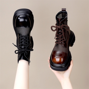 小个子增高网靴女凉鞋 7cm厚底网纱马丁靴女薄款 透气凉靴2026新款