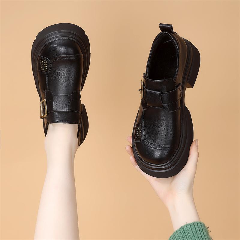 女2024秋冬新款真皮厚底乐福鞋