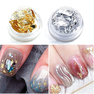 美甲金箔纸银箔纸彩色锡箔纸美甲琉璃甲金纸银纸金银珠光疗甲油胶