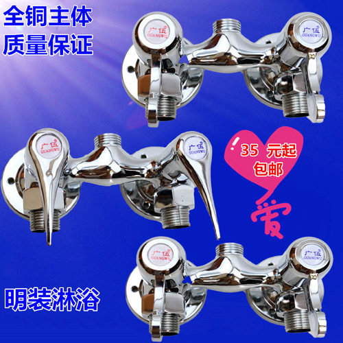 包邮全铜双开关明装水龙头