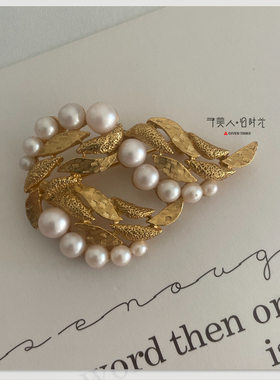 金色珍珠古典胸针 予美人vintage