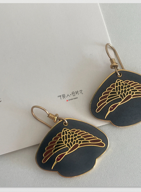 Laurel Burch东方风情仙鹤耳坠耳环 有标 予美人vintage