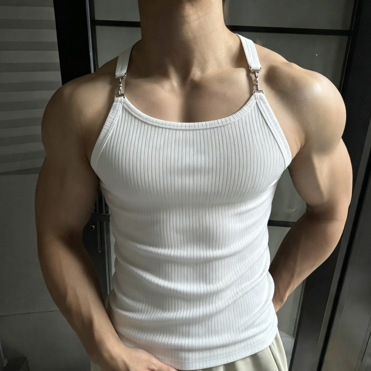 螺纹健身背心吊带男夏季透气弹力紧身无袖训练显身材男士上衣t恤