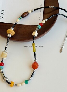 云岛有羊春夏复古彩色天然石颈链