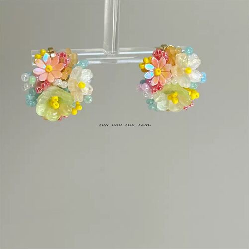 云岛有羊温柔彩色花朵串珠耳环潮