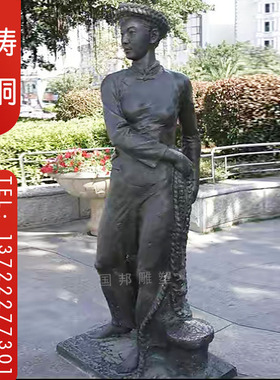 玻璃钢仿铜小女孩雕像铸铜传统民俗小品人物雕塑摆放户外公园广场
