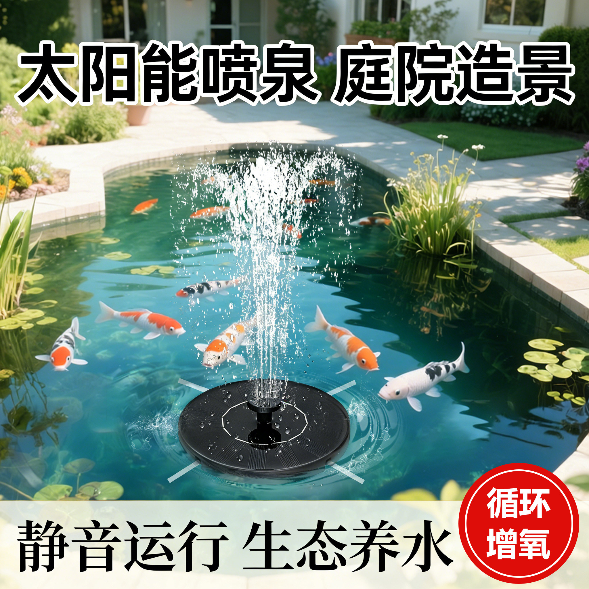 太阳能喷泉鱼池自动循环增氧机户外庭院造景喷头小水泵鱼缸喷水器
