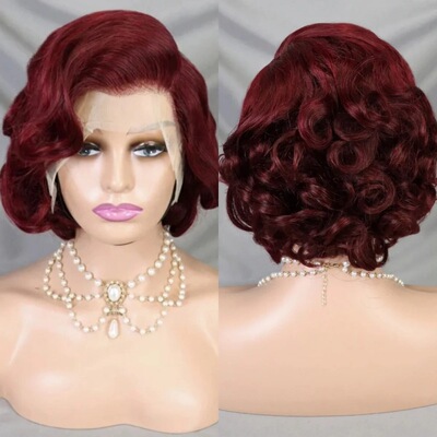 100% human hair 13*4 lace wig nature short wave curly wig