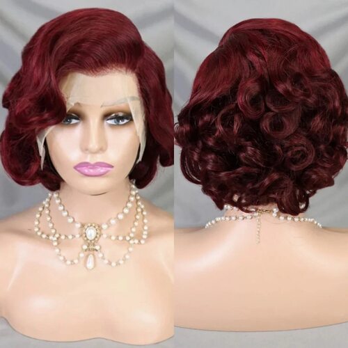 100% human hair 13*4 lace wig nature short wave curly wig
