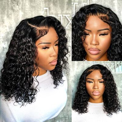 100% human hair 1B small roll 13*4 front nature wig 真人发