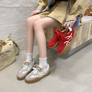 时尚潮流复古拼色厚底德训鞋女2026春季新款增高百搭休闲运动鞋