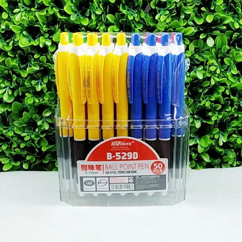 天丰B-529D按动圆珠笔0.7mm原子笔中油笔财务办公蓝色按制圆子笔