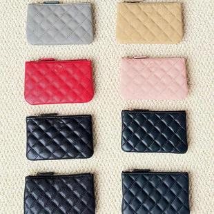 CC小香奶奶菱格拉链小羊皮鱼子酱球纹零钱包金扣牛皮真皮卡包