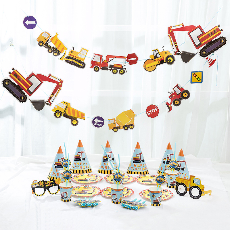 新品挖倔机工程车一次性餐具儿童