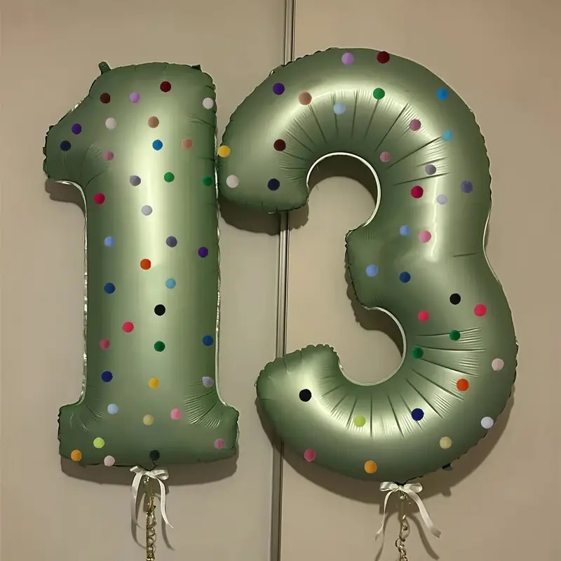 韩系毛球40寸橄榄绿铝膜数字气球儿童生日派对装饰户外场景布置品