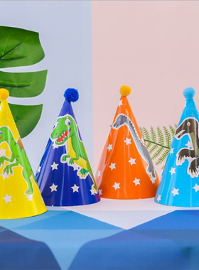 新款侏罗纪绿色恐龙主题儿童生日创意贴纸桌布帽子三角旗派对装饰