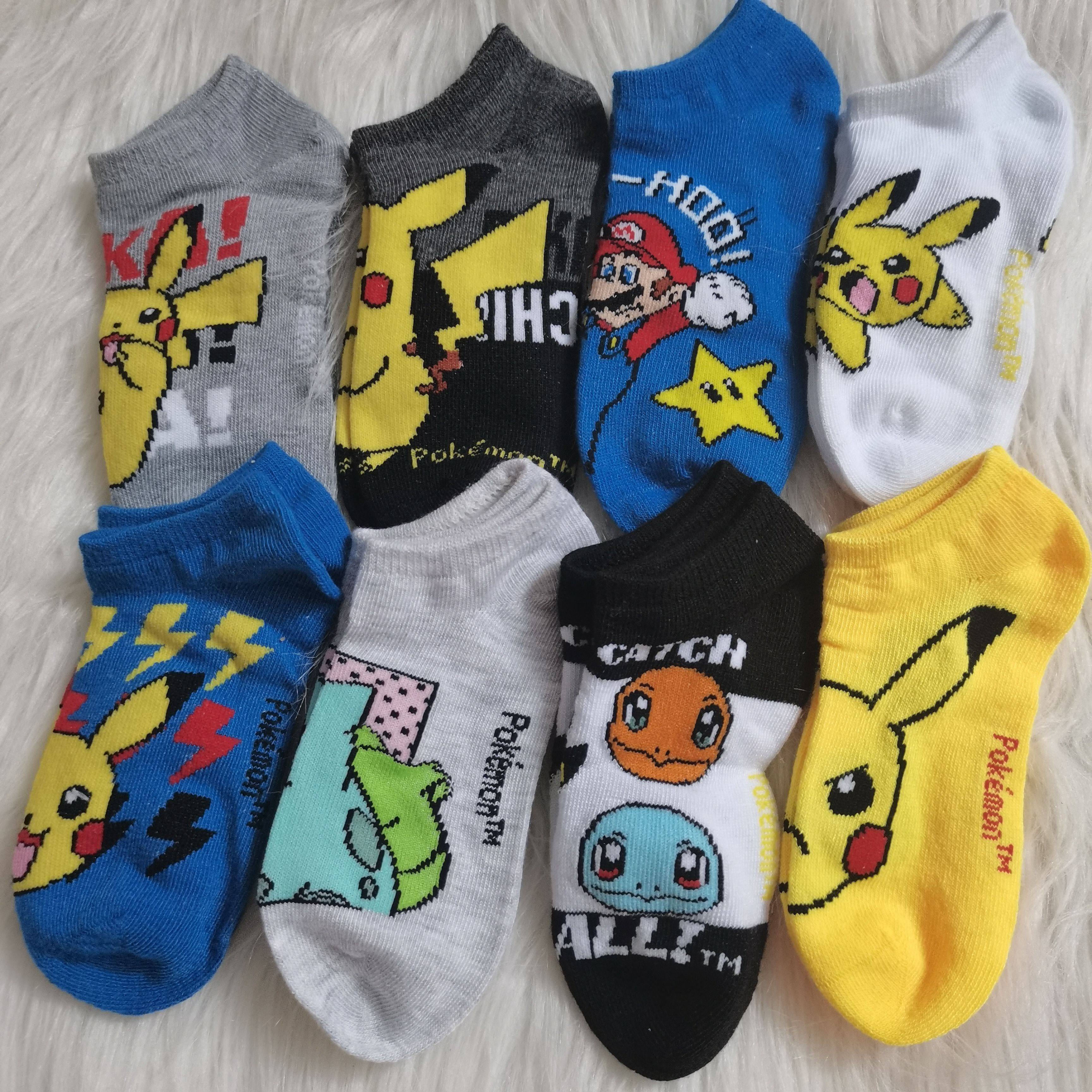 外贸原单尾货夏季薄款纯棉短袜卡通动漫皮卡丘大童袜子船袜