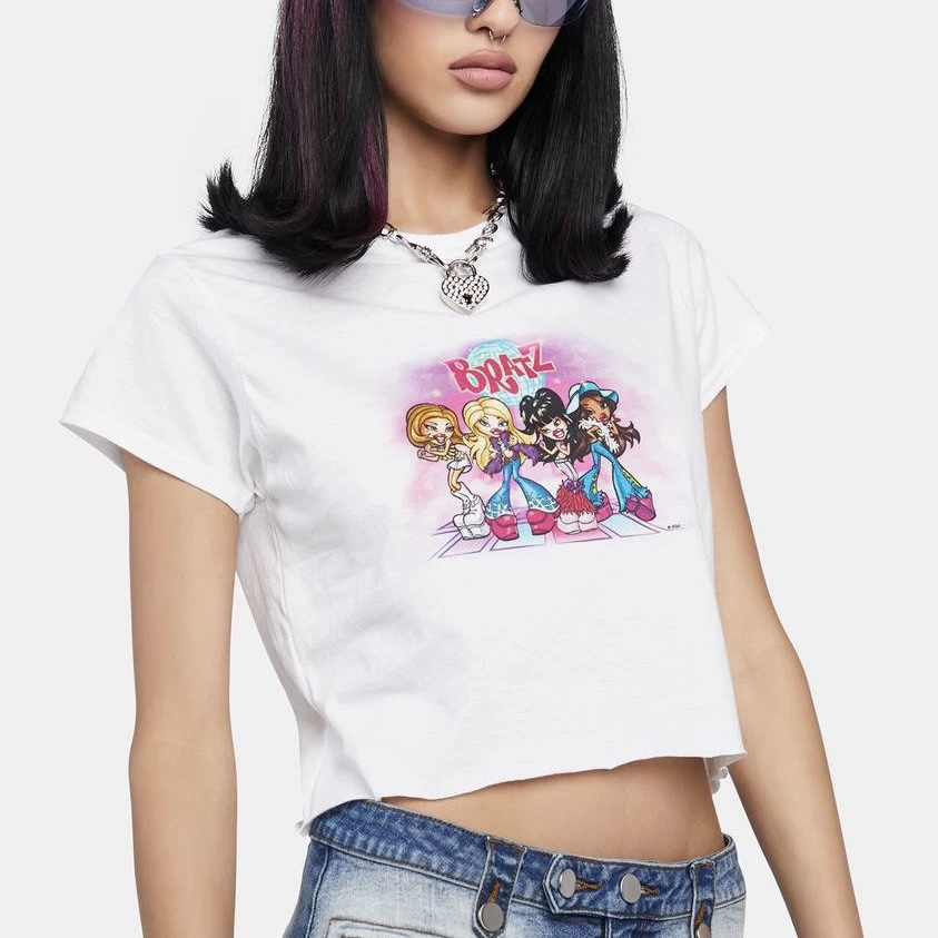 辣妹y2k复古贝兹娃娃印花短款T恤