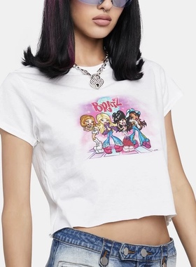Dollskill辣妹风y2k复古贝兹娃娃印花短款T恤女 美式甜酷纯棉上衣